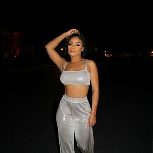 SEQUIN PRINT CROP TOP & PANTS SET